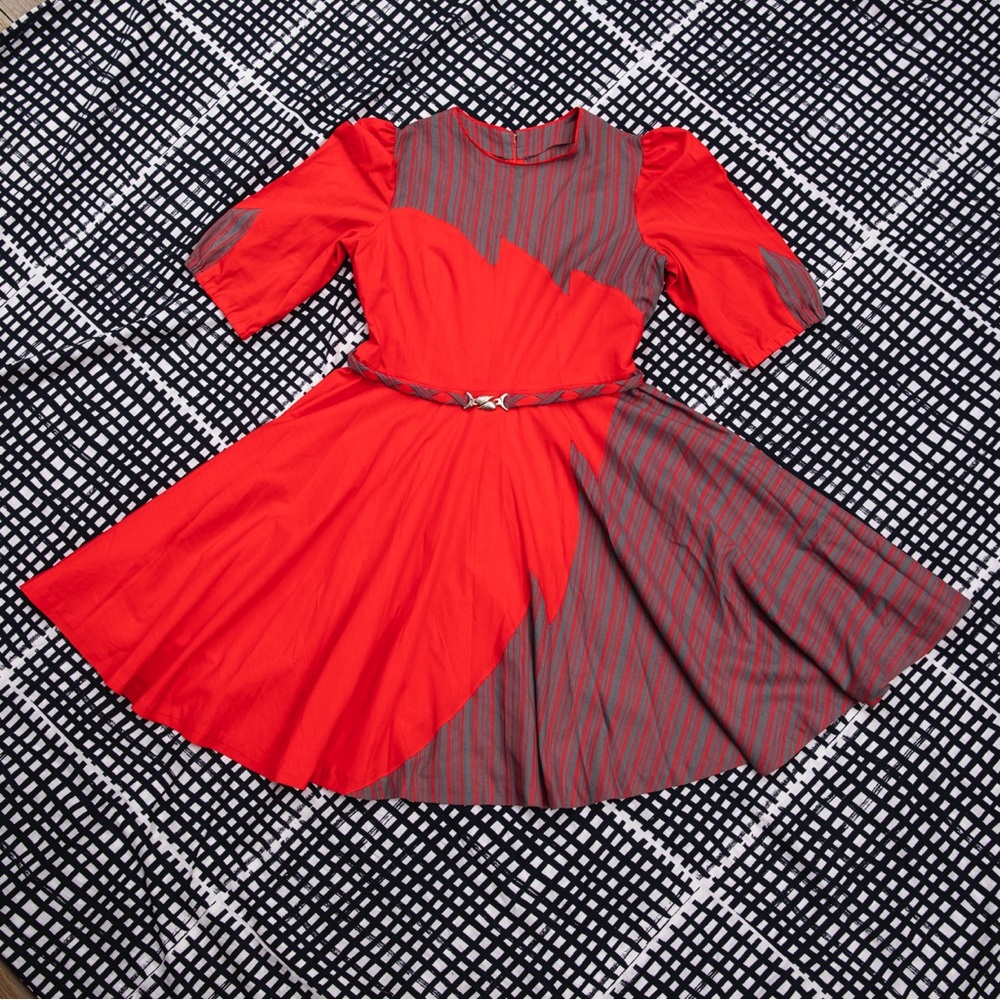 Red and grey dress